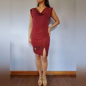 Bodycon dress w/ brass metal buttons & rings